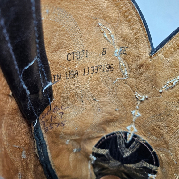 Tony Lama Black Smooth Ostrich Western Boots Men's 8 EE Double Wide - Picture 12 of 12